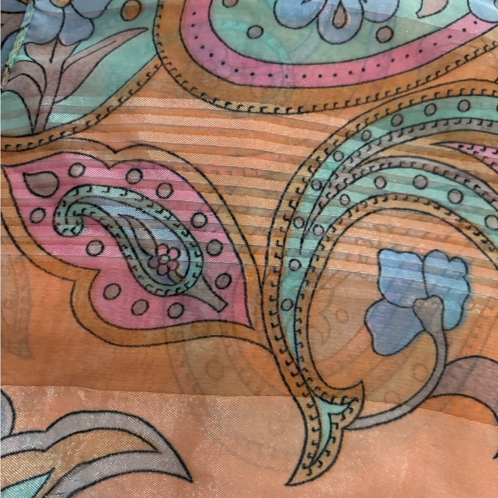 Vintage Sheer Paisley Scarf in Peach with Pastel Accents - Picture 2 of 5